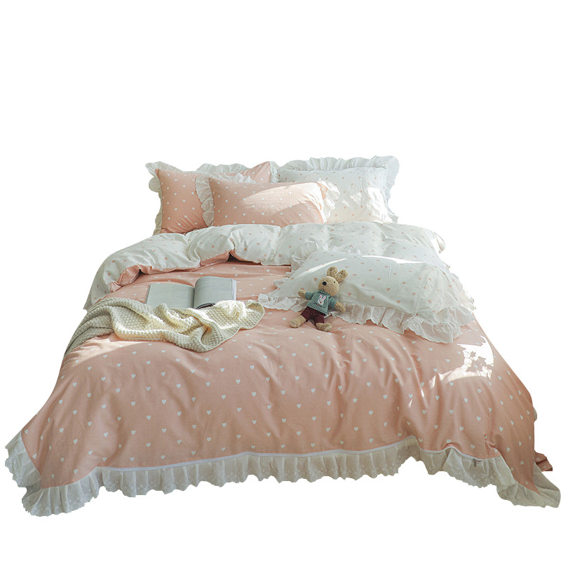 Princess cotton quilt cover fitted sheet-Love Pink b70