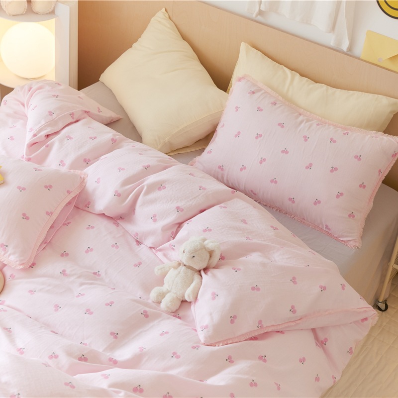 Baby skin-friendly cotton two-layer yarn four-piece set-pink b88