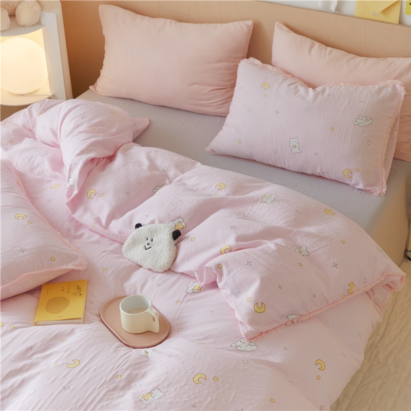 Baby skin-friendly cotton two-layer yarn four-piece set-pink b88