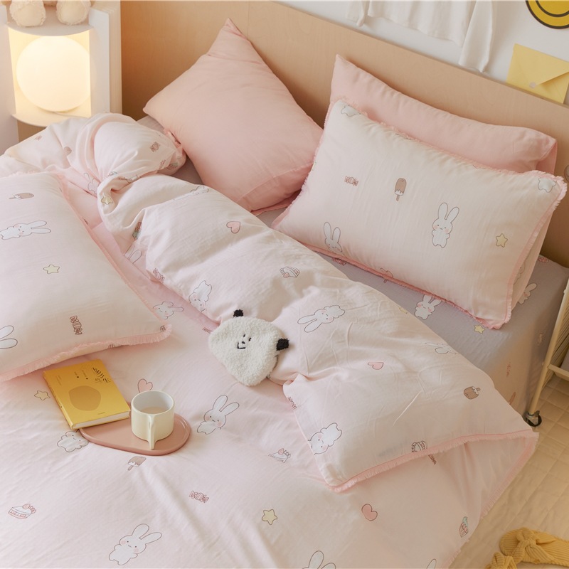 Baby skin-friendly cotton two-layer yarn four-piece set-pink b88