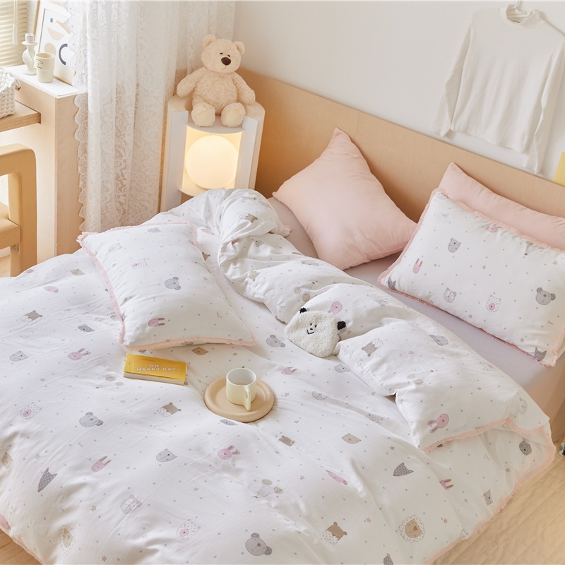 Baby skin-friendly cotton two-layer yarn four-piece set-pink b88