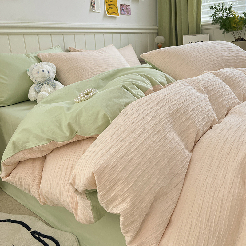 Cotton seersucker solid color double fight four-piece set b87