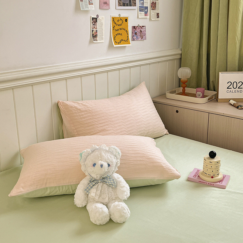 Cotton seersucker solid color double fight four-piece set b87