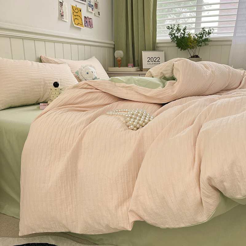 Cotton seersucker solid color double fight four-piece set b87