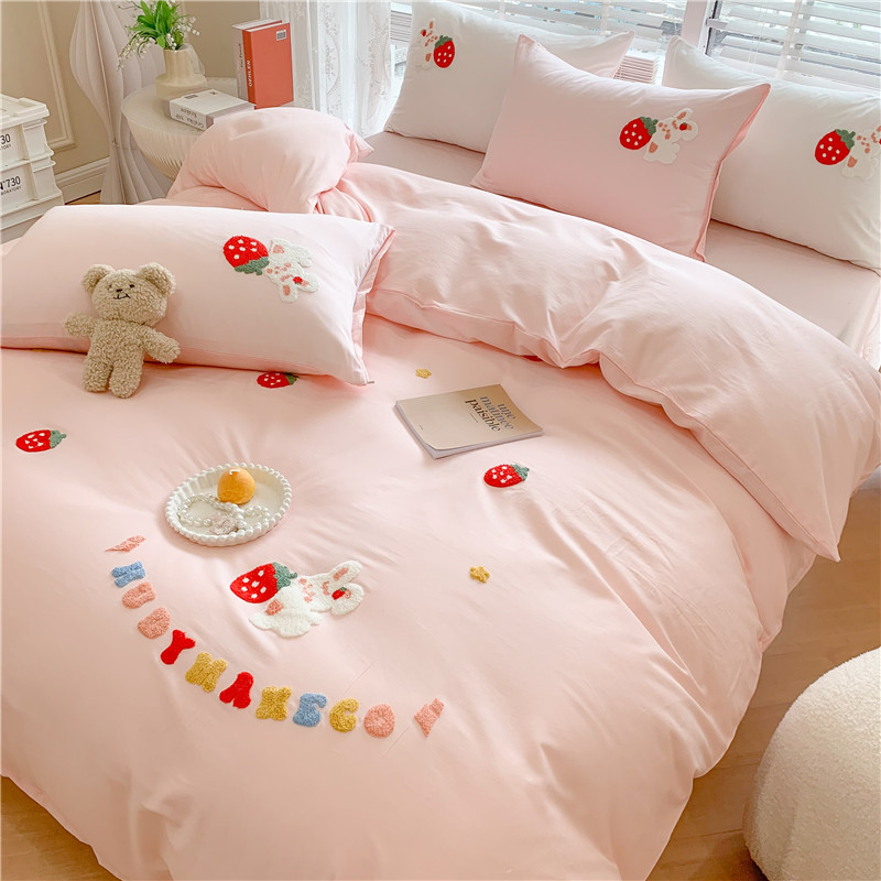 Cotton towel embroidered four-piece net red cartoon bedding set b78