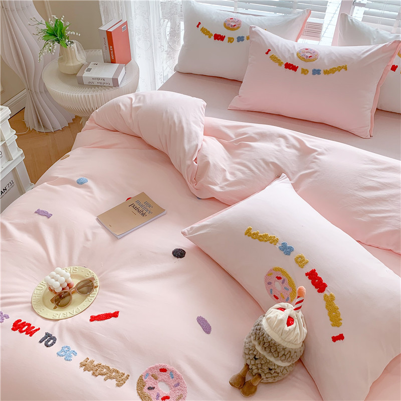 Cotton towel embroidered four-piece net red cartoon bedding set b78