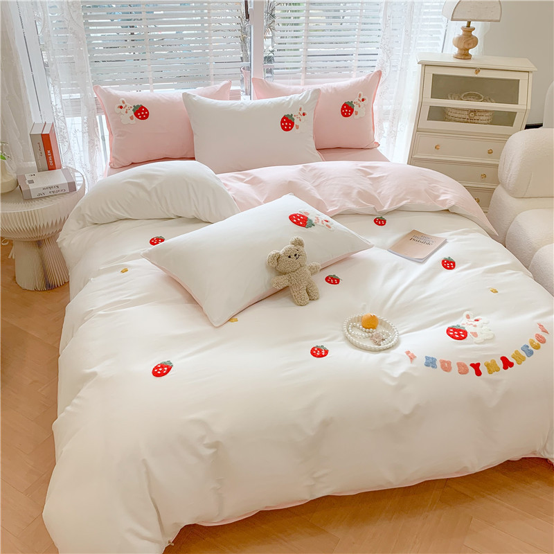 Cotton towel embroidered four-piece net red cartoon bedding set b78