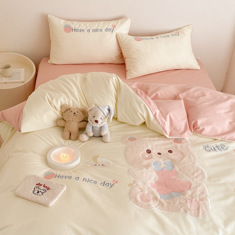 Rabbit Cotton Osaka Cartoon Patch Embroidery Four-piece Set -Milky white b77