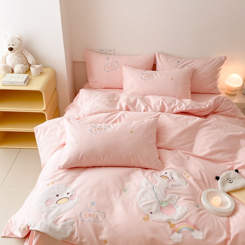 Rabbit Cotton Osaka Cartoon Patch Embroidery Four-piece Set -Princess Pink b76