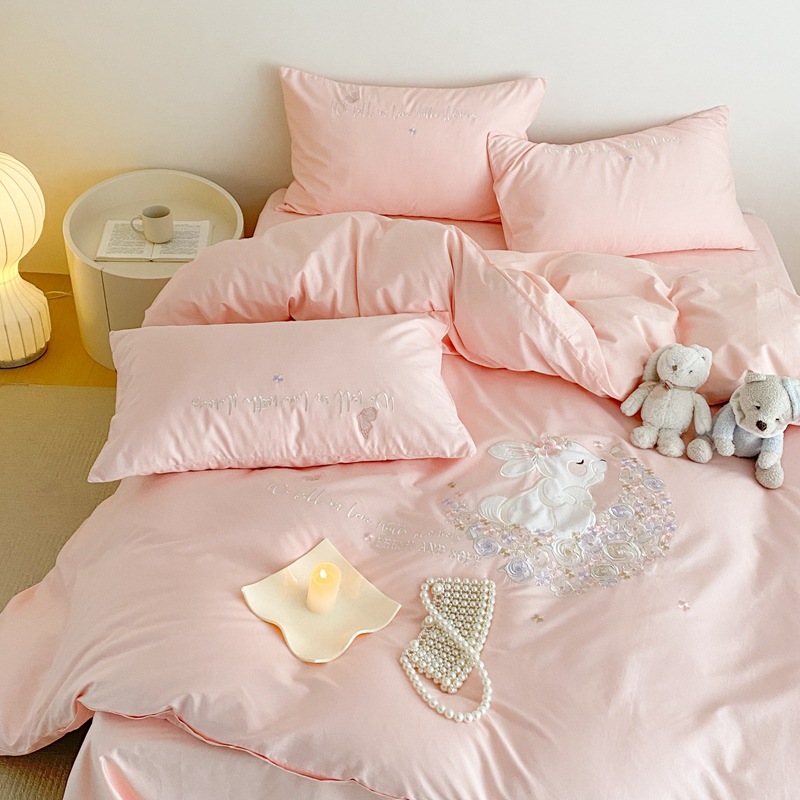 Rabbit Cotton Osaka Cartoon Patch Embroidery Four-piece Set -Princess Pink b76