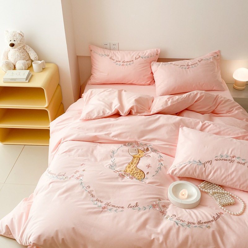 Rabbit Cotton Osaka Cartoon Patch Embroidery Four-piece Set -Princess Pink b76