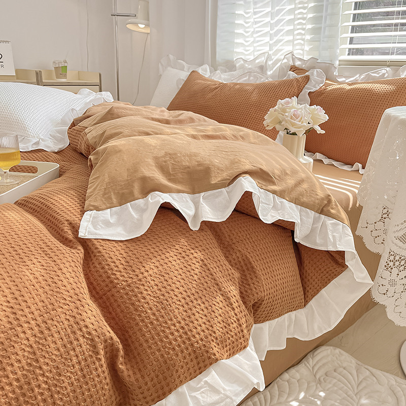 Waffle Cotton Washed Cotton Bed Sheet Quilt Cover Bedding b93