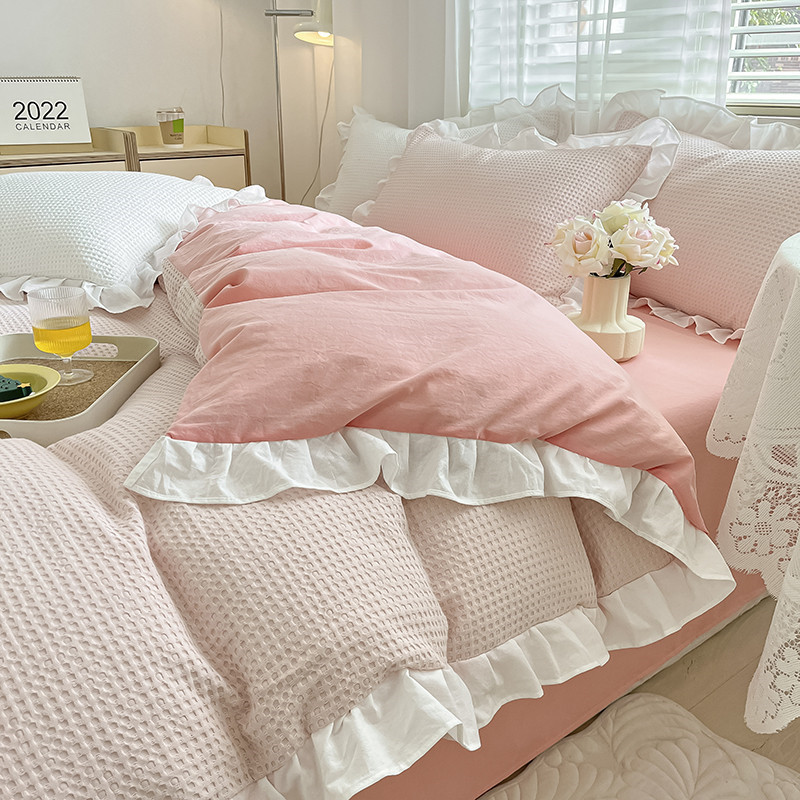 Waffle Cotton Washed Cotton Bed Sheet Quilt Cover Bedding b93