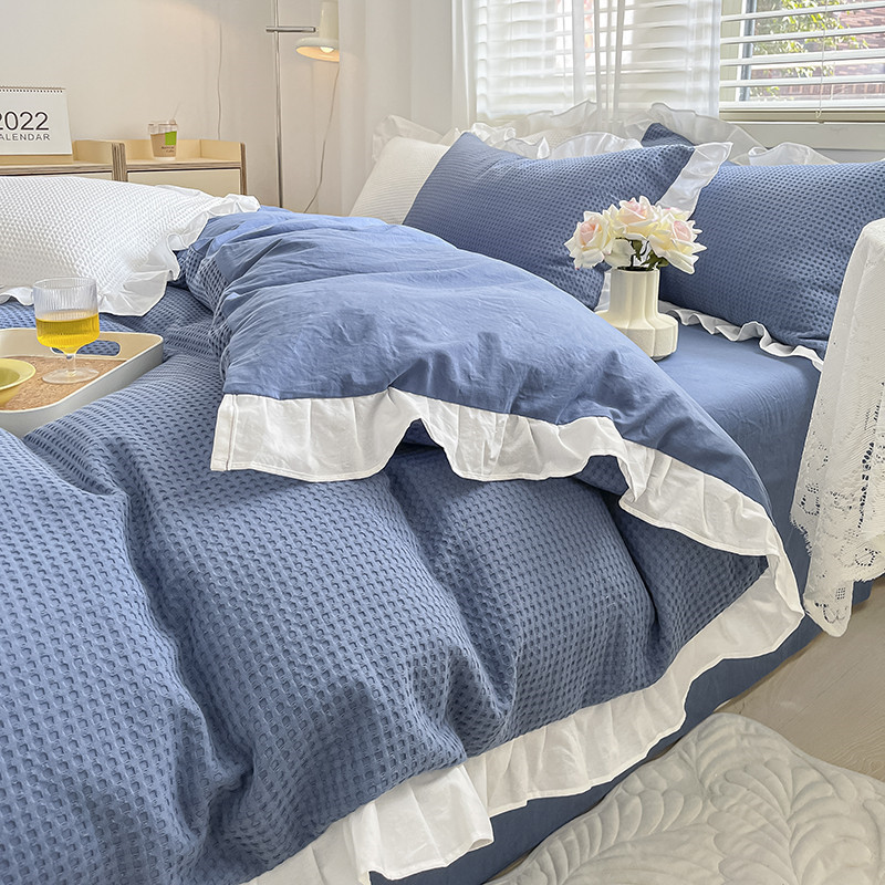 Waffle Cotton Washed Cotton Bed Sheet Quilt Cover Bedding b93