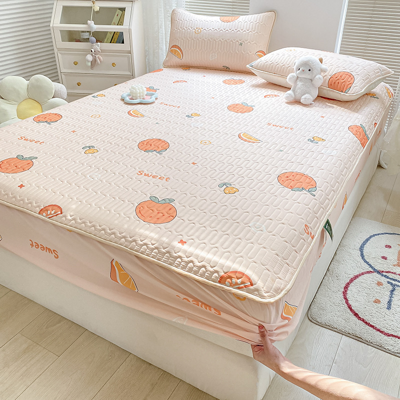Ice Silk Fitted Sheet Latex Mat Three-piece Set - summer flowers b117