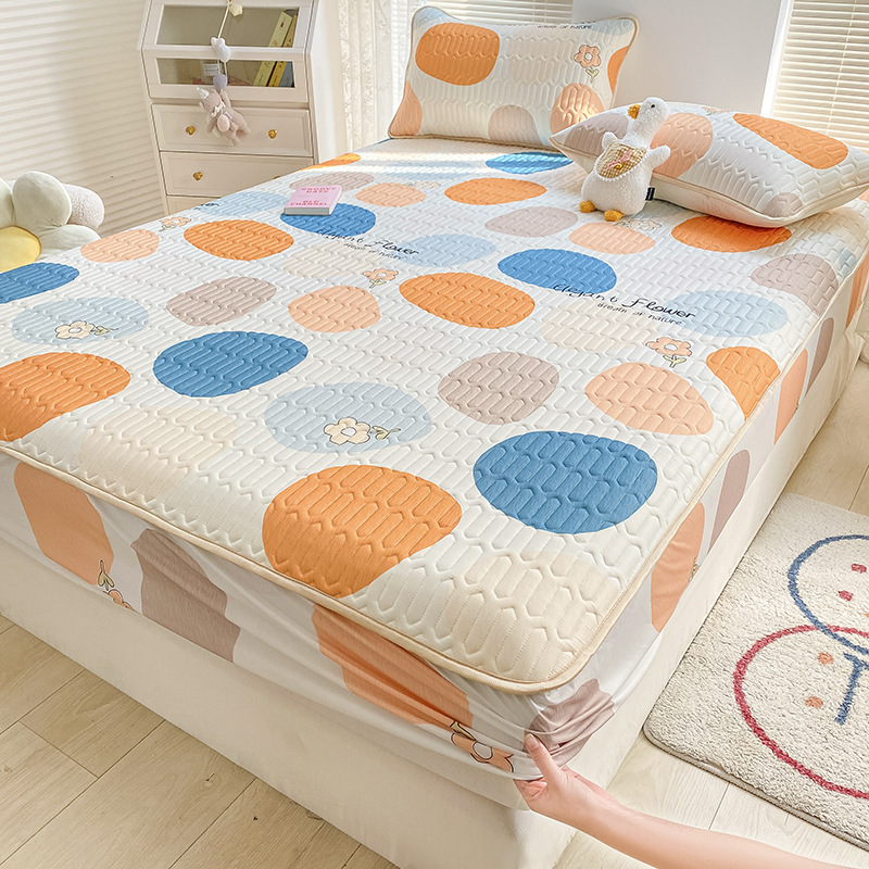 Ice Silk Fitted Sheet Latex Mat Three-piece Set - summer flowers b117