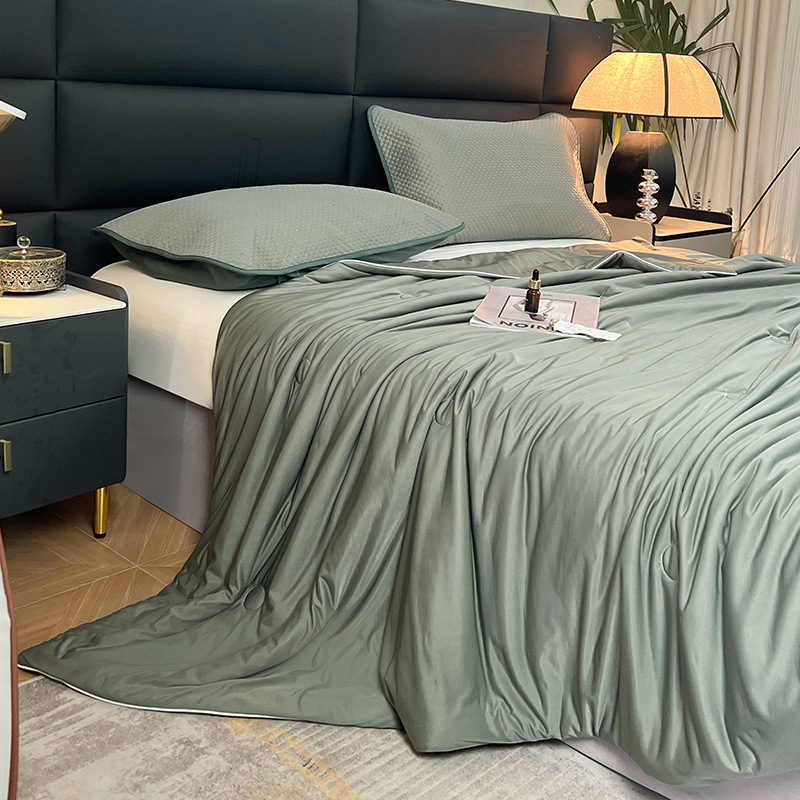 Solid color double foldable washable ice silk quilt -  deep color b115