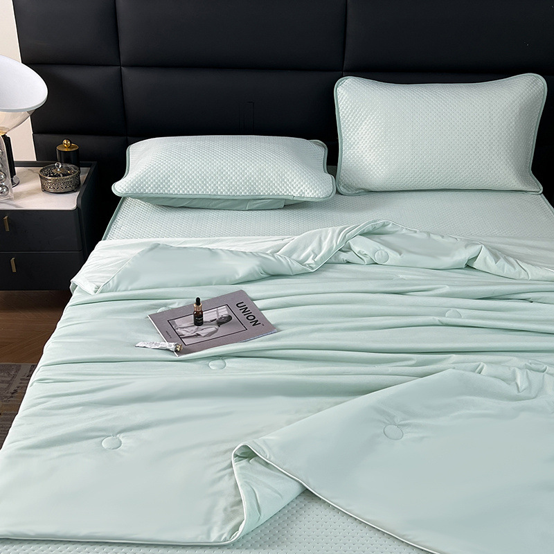 Solid color double foldable washable ice silk quilt -  Aqua green b113