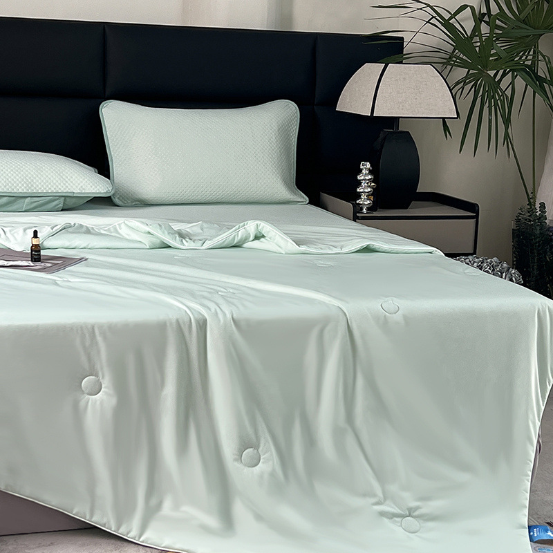 Solid color double foldable washable ice silk quilt -  Aqua green b113