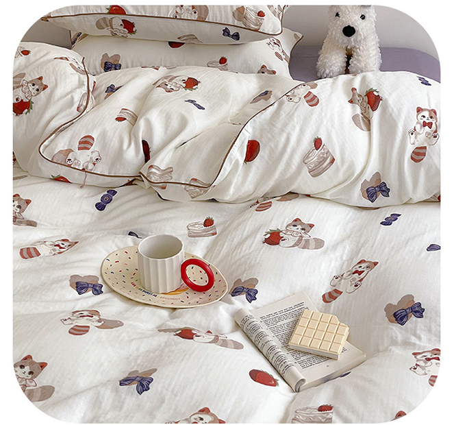 Baby skin-friendly cotton two-layer yarn four-piece set-blue b89