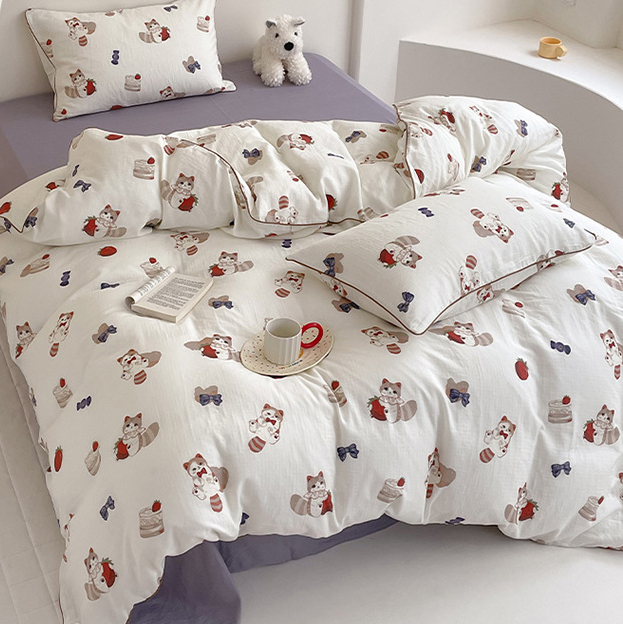 Baby skin-friendly cotton two-layer yarn four-piece set-blue b89
